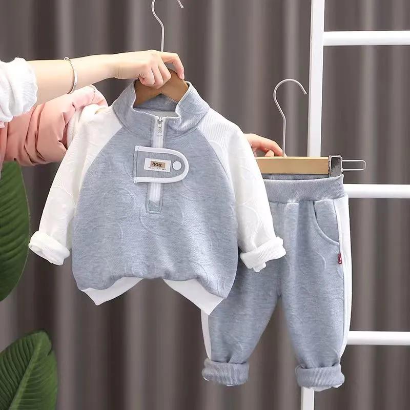 

Весняні костюми для хлопчиків, дитячі светри для немовлят, спортивні штани з двох частин 100 сірий