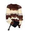 College style top fringed autumn and winter new design sense striped knitted bottoming shirt loose crew neck sweater women