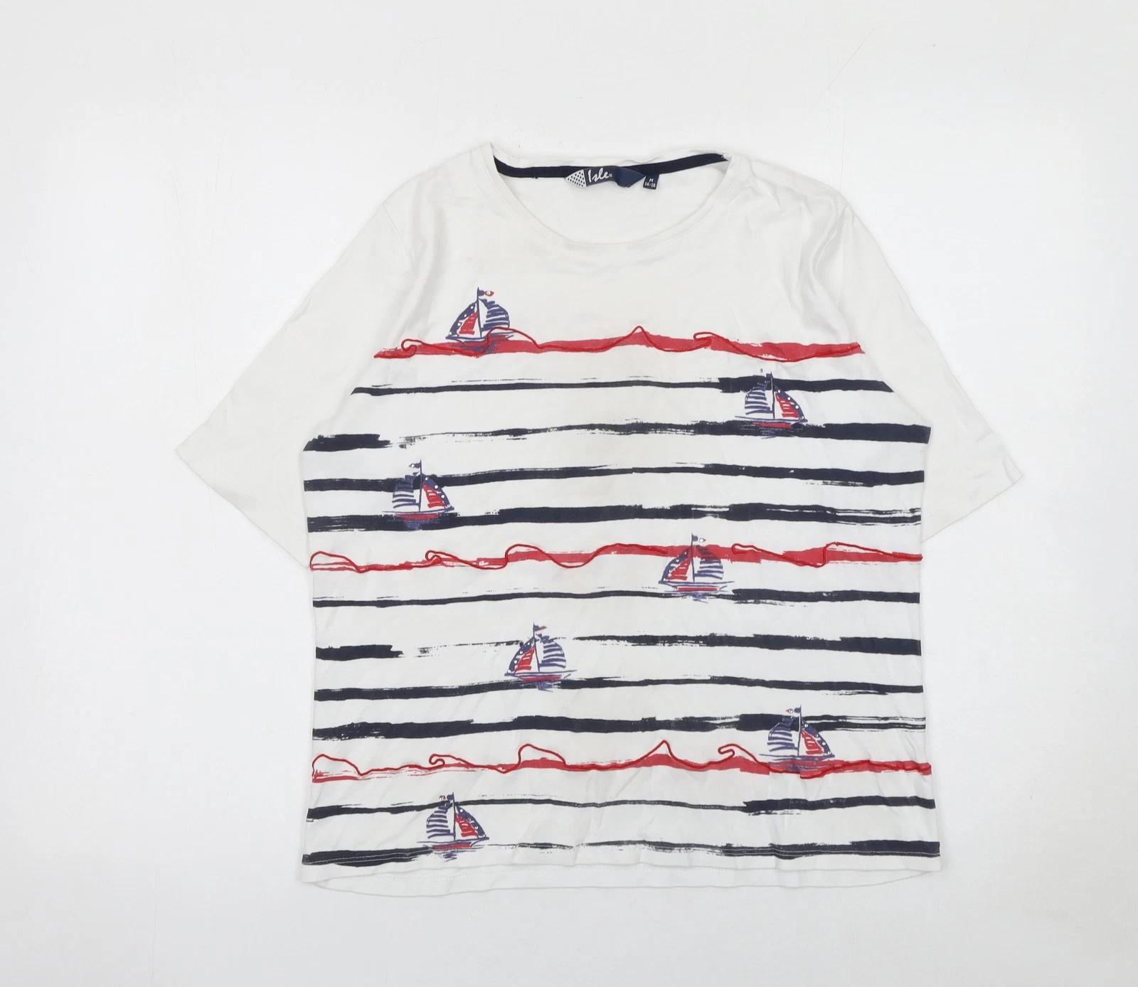 

Isle Womens White Nautical Striped Cotton T-Shirt UK14 2XL