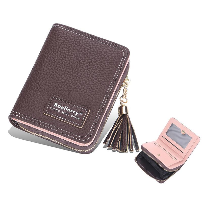 

Women Fashion Short Wallet Simple Newest Multi-Card Slot Organ Mouth Card Bag Ladies Wallets Tassel Zipper Coin Purse