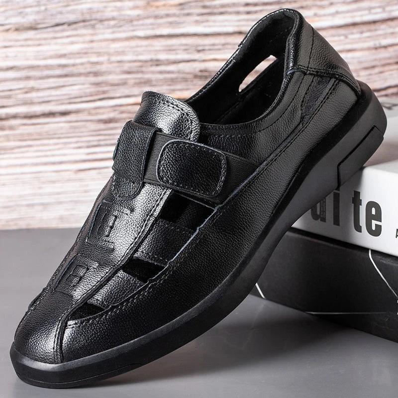 

Модная мужская обувь на плоской подошве из натуральной кожи для улицы, стили 2025, скидка, нескользящие, новая летняя, низкая цена, роскошные оригинальные мужские сандалии из ПВХ 44