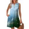 Women's Fashion Casual Printed V-Neck Button With Pocket Vest Sleeveless Dresses
