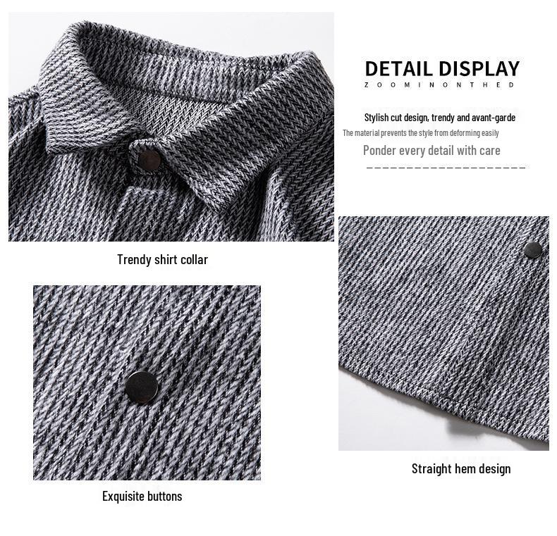 Men's Hong Kong Style Woolen Lapel Shirt Jacket - Spring/Autumn Casual