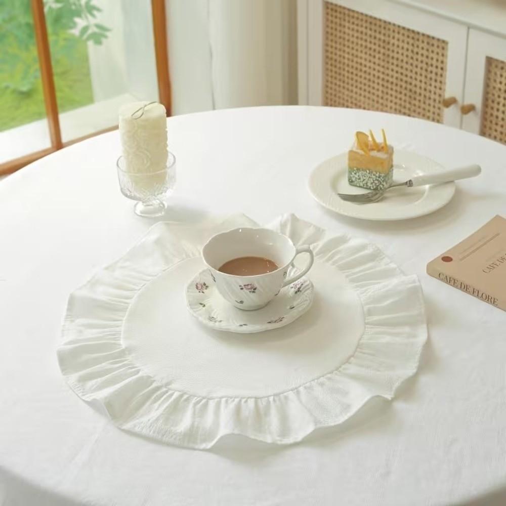 Solid Color Ruffled Placemat Cotton Table Napkin Cloth Practical Round Napkin  Dining Table