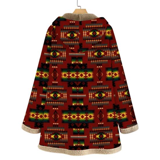 Women Coat Ethnic Style Single Breasted Autumn Winter Warm Hooded Jacket for Office