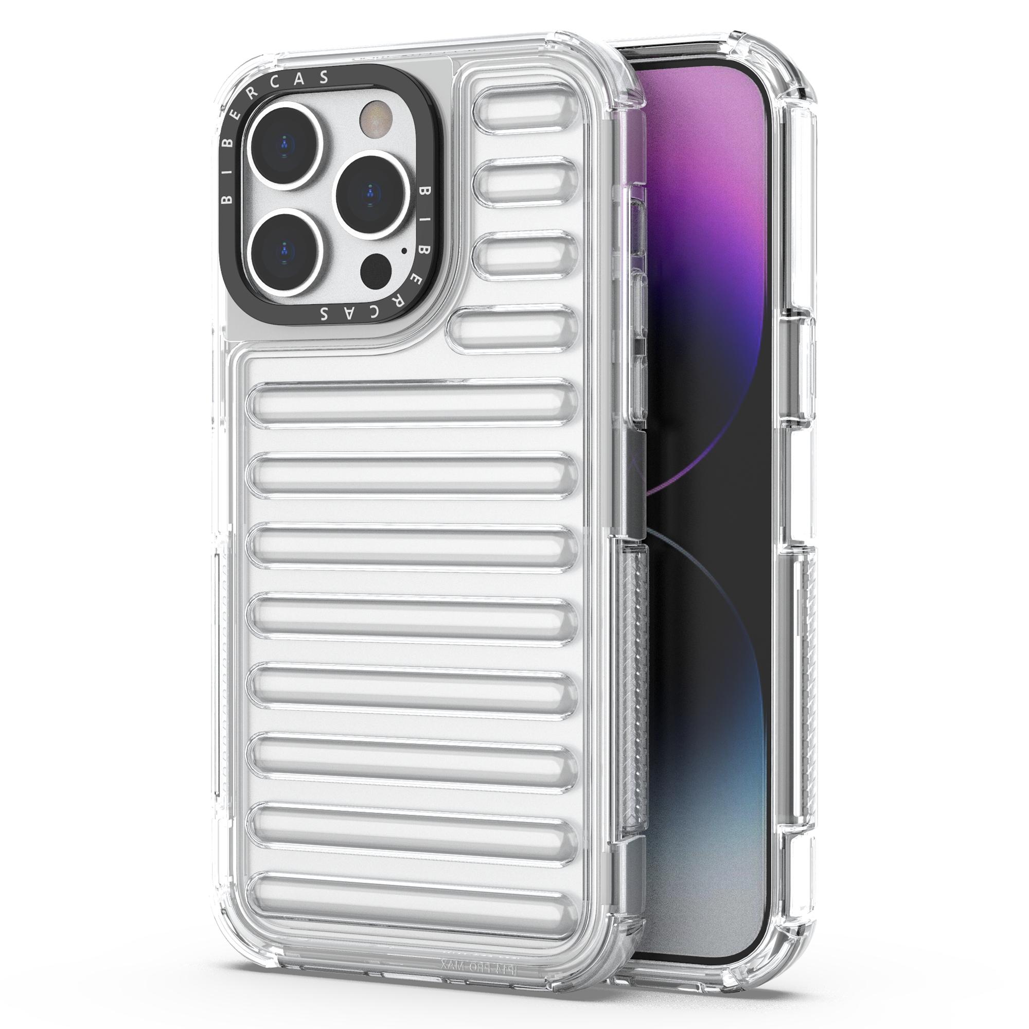 

For iPhone 15 Pro Max Case Stripe Design Anti-Slip Detachable TPU+PC Phone Cover Transparent