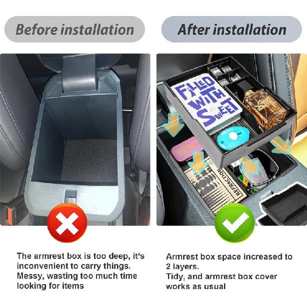 2PCS Center Console Organizer for  2024 2025 Ford Maverick Pickup Truck Double Layer Armrest Storage Box ABS Car Accessories