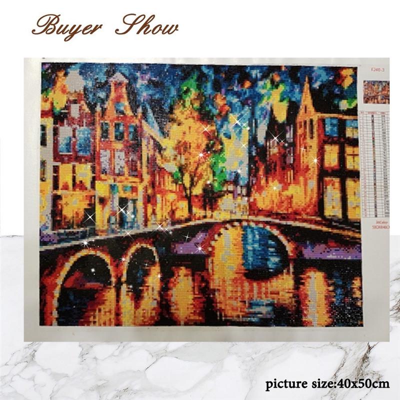 HUACAN Diamond Cross Stitch Landscape Full Square Picture Rhinestones Mosaic Street Scenery