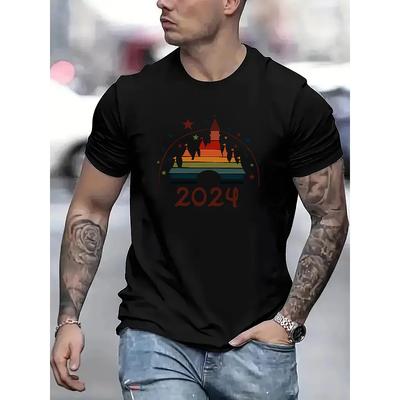 European Sizes Men'S Round Neck Short Sleeve T-Shirt with a Unique Pattern Featuring Numbers And Letters, Perfect for Casual Wear In The Summer