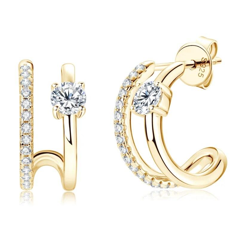 D Moissanite Stud Earrings for Women Girls 925 Silver Original Certified Jewelry Half Hoop Huggie Open C Shaped Earrings