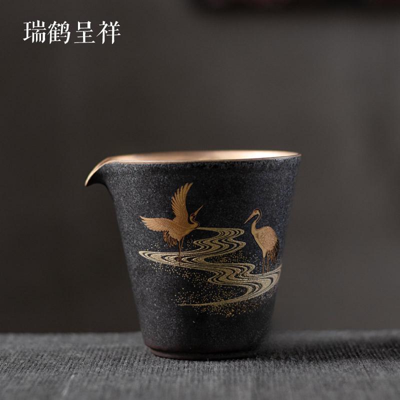 Silver Spot Black Ceramic Fairway Cup Tea Sea Rough Ceramic Crane Tea Cup Vintage Home Ceramic Kung Fu Tea Set