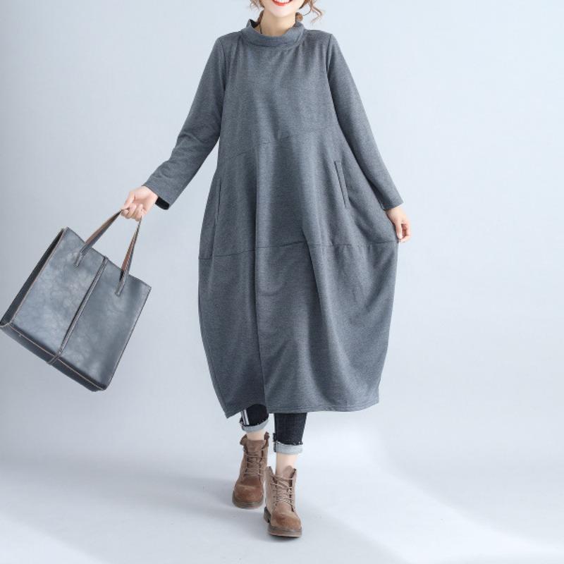 A Semi-high-neck Long Dress Is Pieced Together with A Long-sleeved Dress