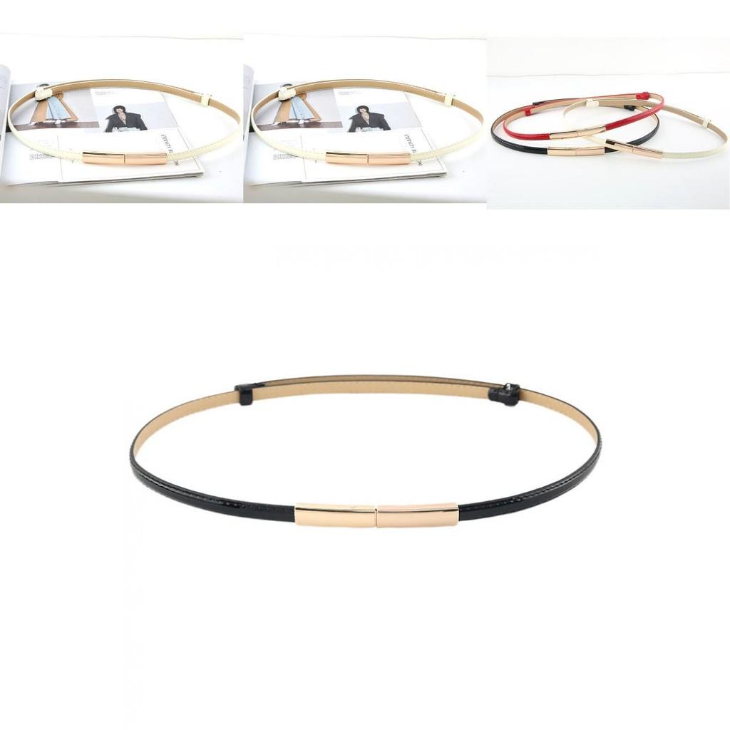 Fashionable Solid Color Gold Buckle Decoration Women Casual Slim Waist Belt For Fashion Dresses