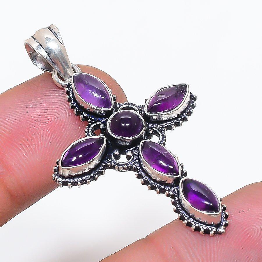 Natural Sage Amethyst Gemstone 925 Sterling Silver Jewelry Pendant 1.85  AP-14390