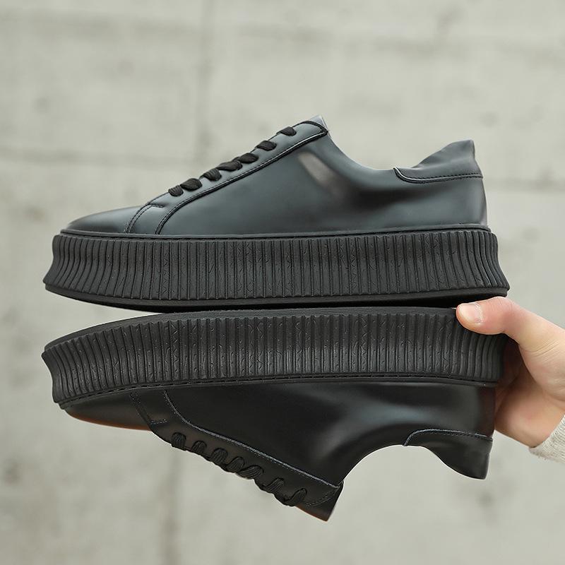 

Белые туфли из натуральной кожи на толстой подошве, популярная мужская обувь Muffin, повседневные кроссовки корейской версии, новые весенние дышащие кроссовки 44 чёрный