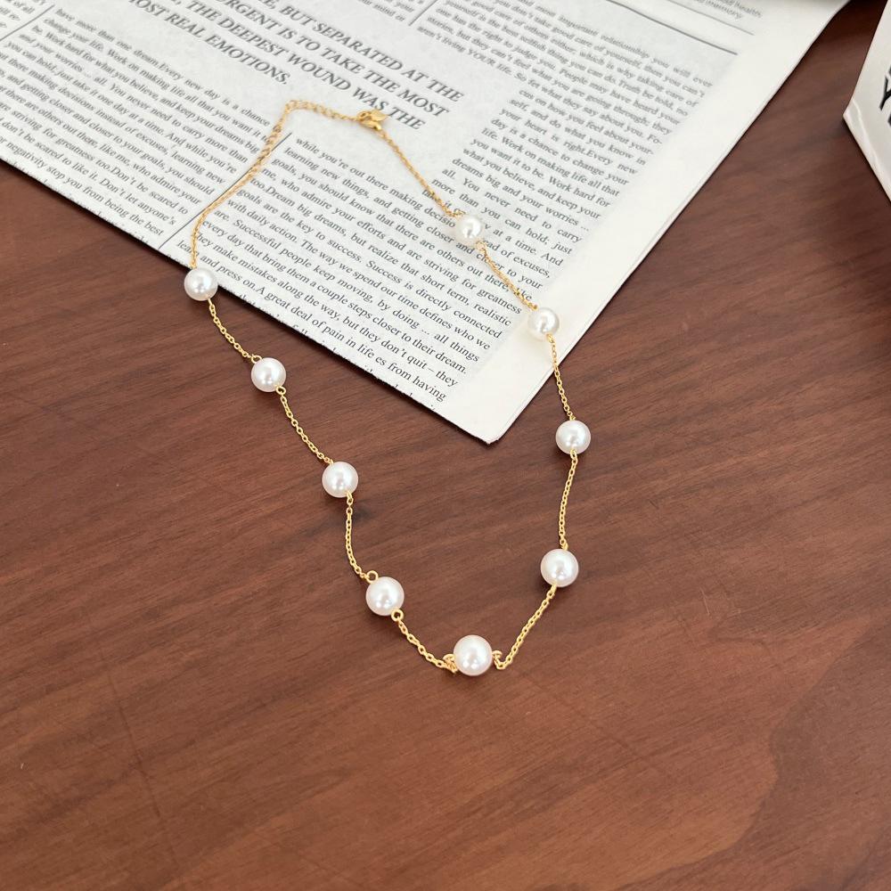 Korean Style S925 Sterling Silver Beaded and Layered Pearl Necklace for Women - Elegant Sweater Chain Accessory