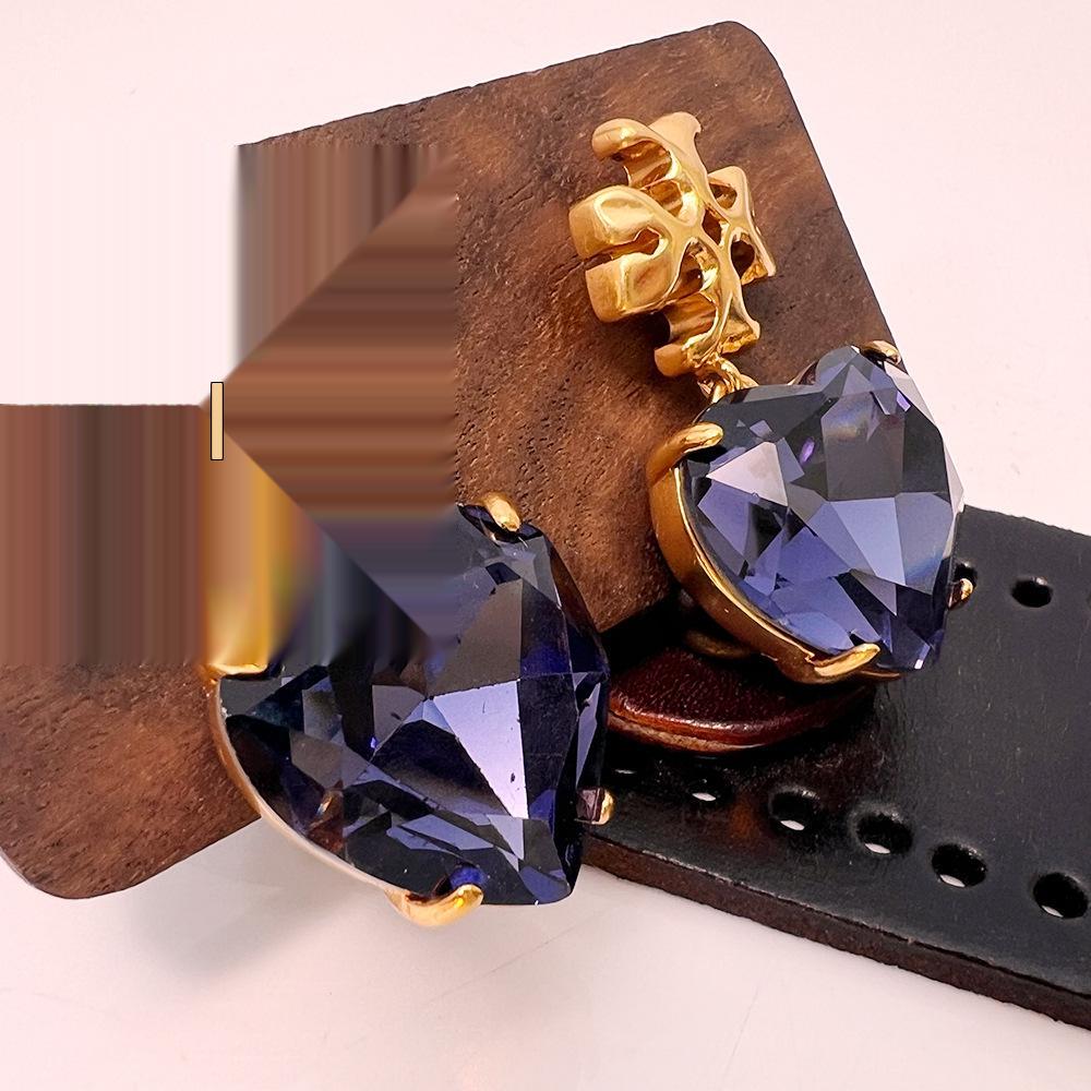 

White Zircon Niche Design Luxury Cross-Border Love Earrings синий