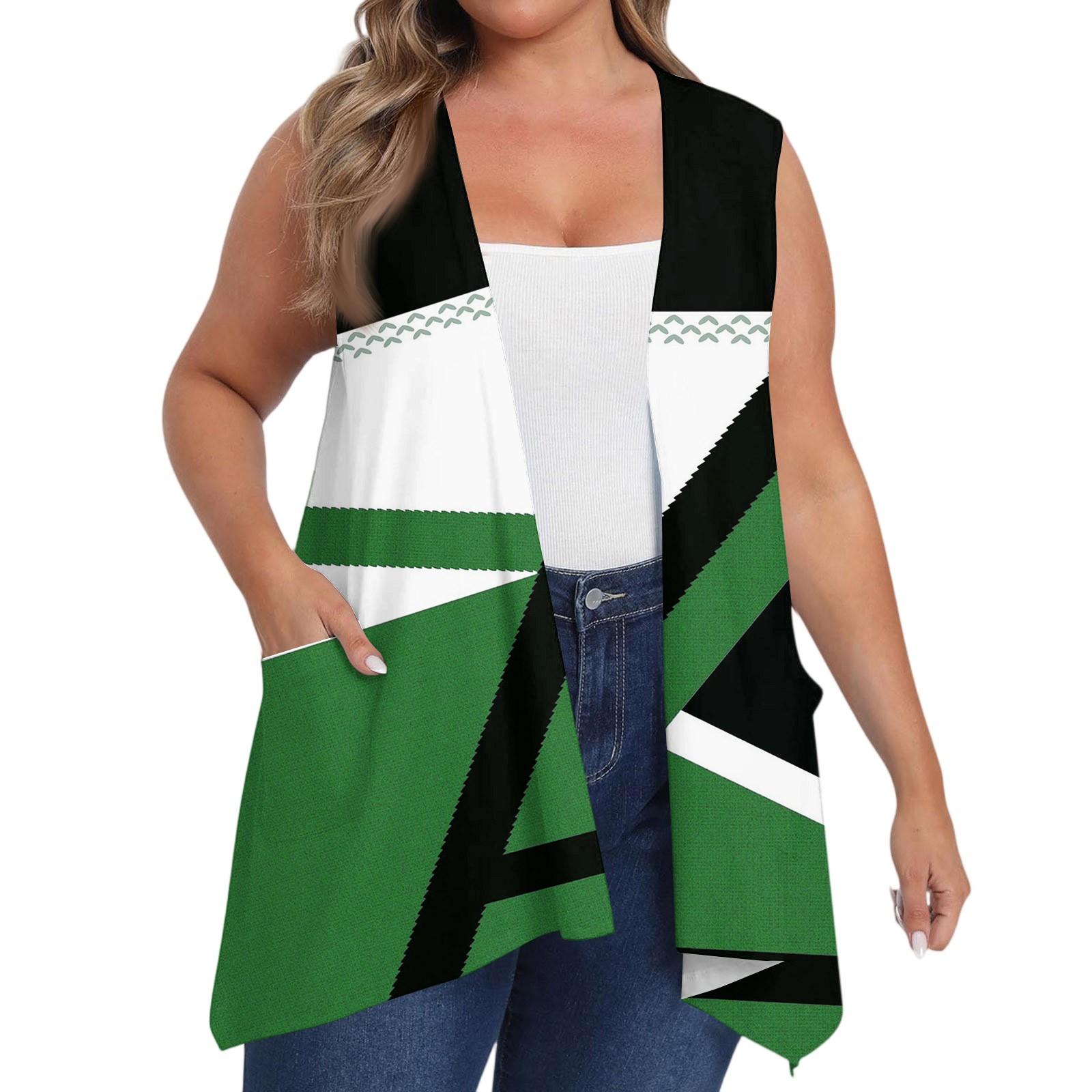 

Women s Oversized Loose Casual Printed Sleeveless Vest With Pocket Cardigan Jacket Cardigan Jacket XXL армія зелений колір