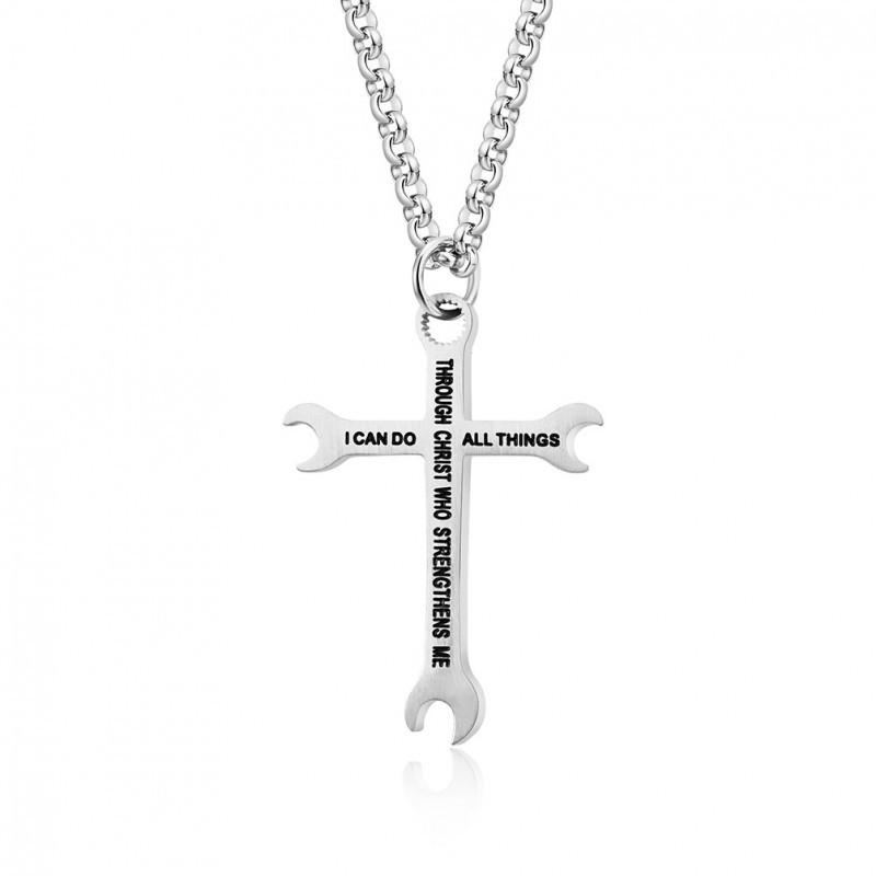 European American Popular Jewelry Titanium Steel Wrench Cross Necklace Niche Personality Design Non Fading