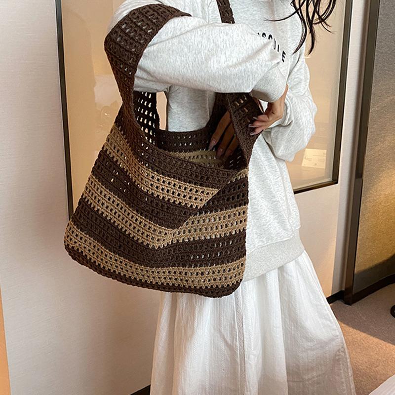 Handwoven Beach Crochet Bag for Women Lightweight Knitted Tote Handbag Summer Shopping Travel Shoulder Purse