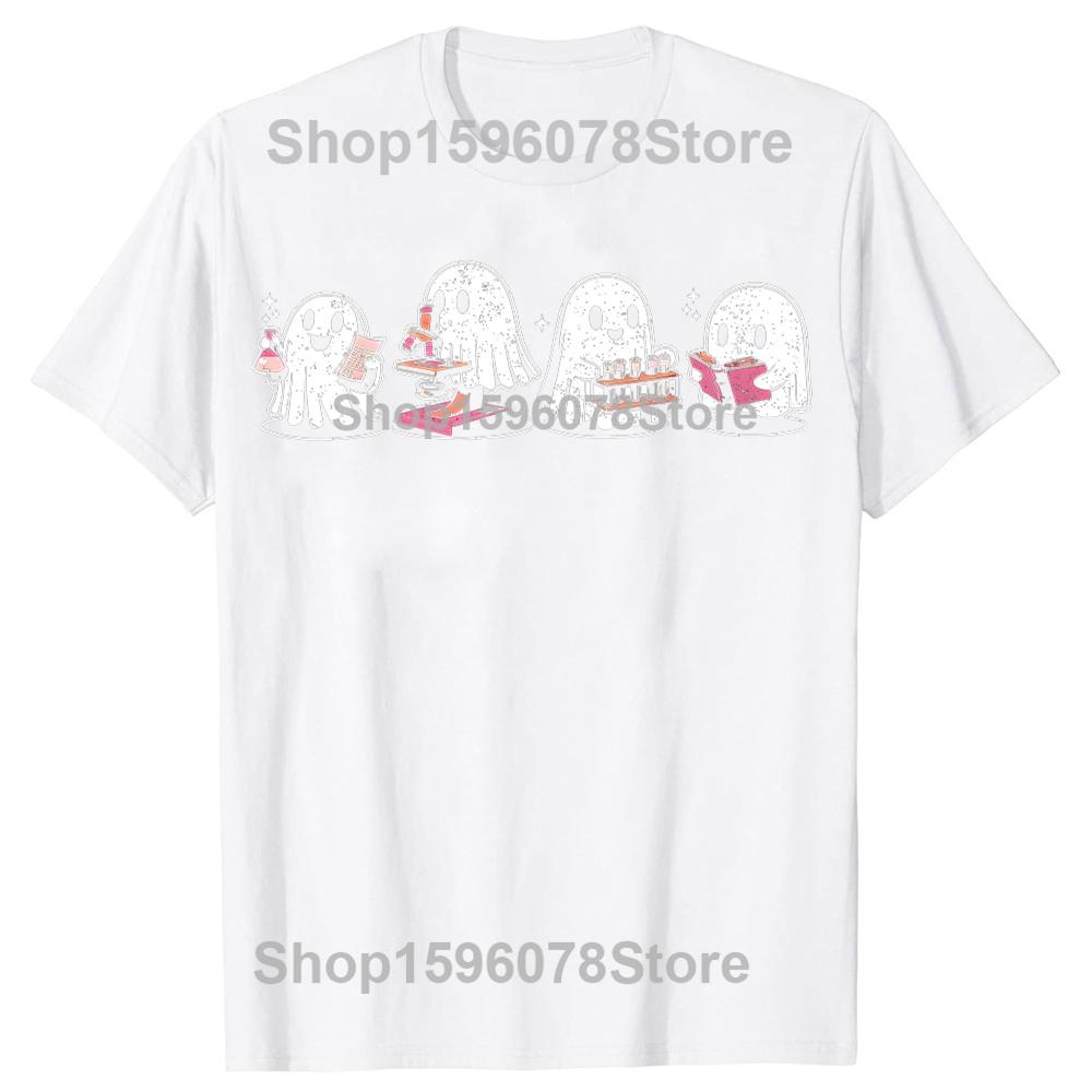 Cute Halloween Science Chemistry Ghost Laboratory Teacher T Shirts Men Cotton Humor Streetwear Short Sleeve Loose Clothing