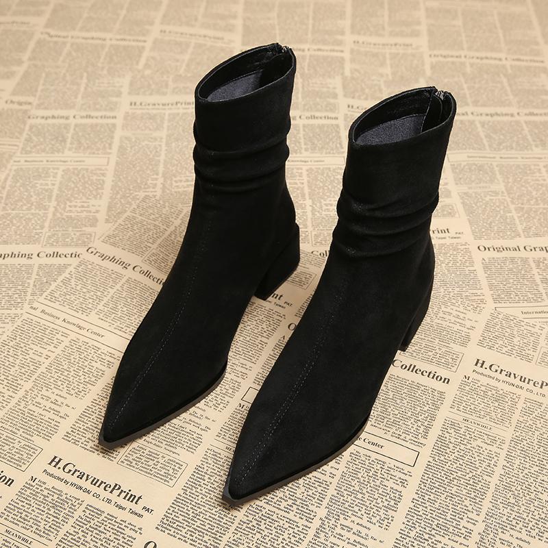 Fashion Autumn Winter Pointed Toe Women Ankle Boots Comfort Square Low Heel Shoes Modern Short Botas Para Mujer
