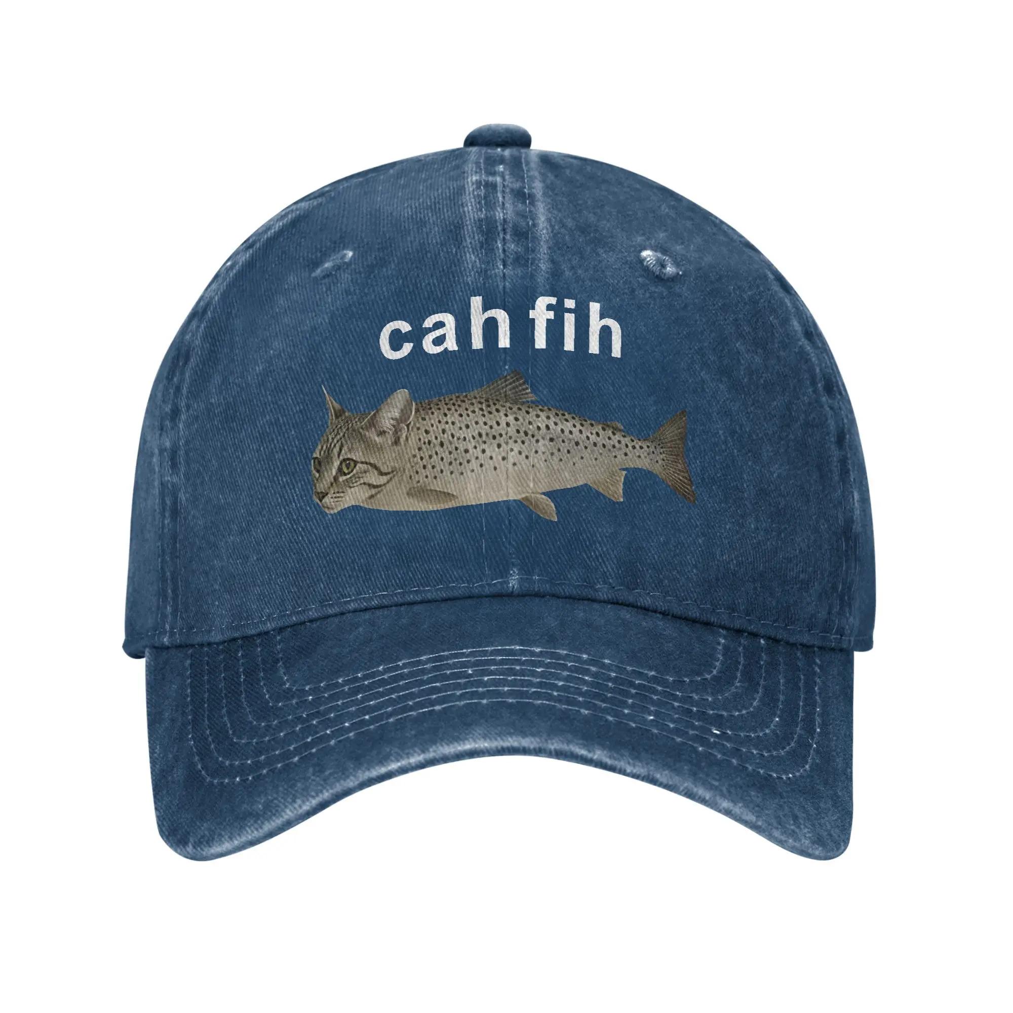 Cah Fih Funny Mispelled Fish Meme Cat Casual Baseball Cap Men Summer Tennis Skate Trucker Hat Fashion Breathable Baseball Caps 1pc