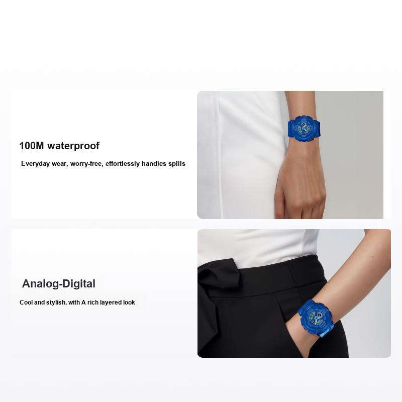 Casio Baby-G Series Fashion Trend Vitality Street Classic Pointer Dual Display Sports Waterproof Quartz Movement Resin Strap Women watches BA-110BC-2 Blue Dial