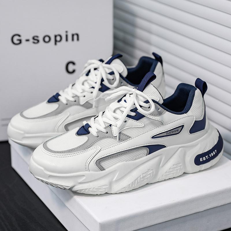 Thick Sole Versatile Clunky Sneaker for Men  New Trend Mesh Lace Up Breathable Casual Sports Shoes Increased Soft Soles