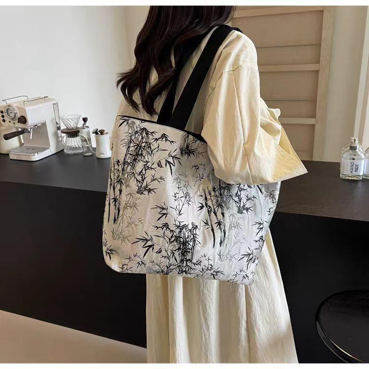 Embroidery Canvas Bag Women s Large-capacity All-matching One-shoulder College Students  tote 40x13x32