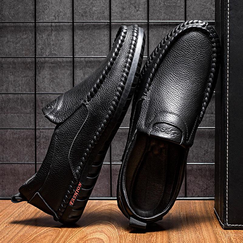 Genuine Leather Shoes Men Loafers Flat Cow Leather Man Driving Shoes Brand Mens Casual Shoes Male Footwear Black Blue
