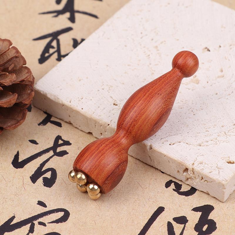 Instrument portabil pentru Gua Sha facial din alamă și lemn de trandafir, pentru frumusețe, cu semințe de lotus, pentru relaxarea ochilor, puncte meridianale, acupunctură
