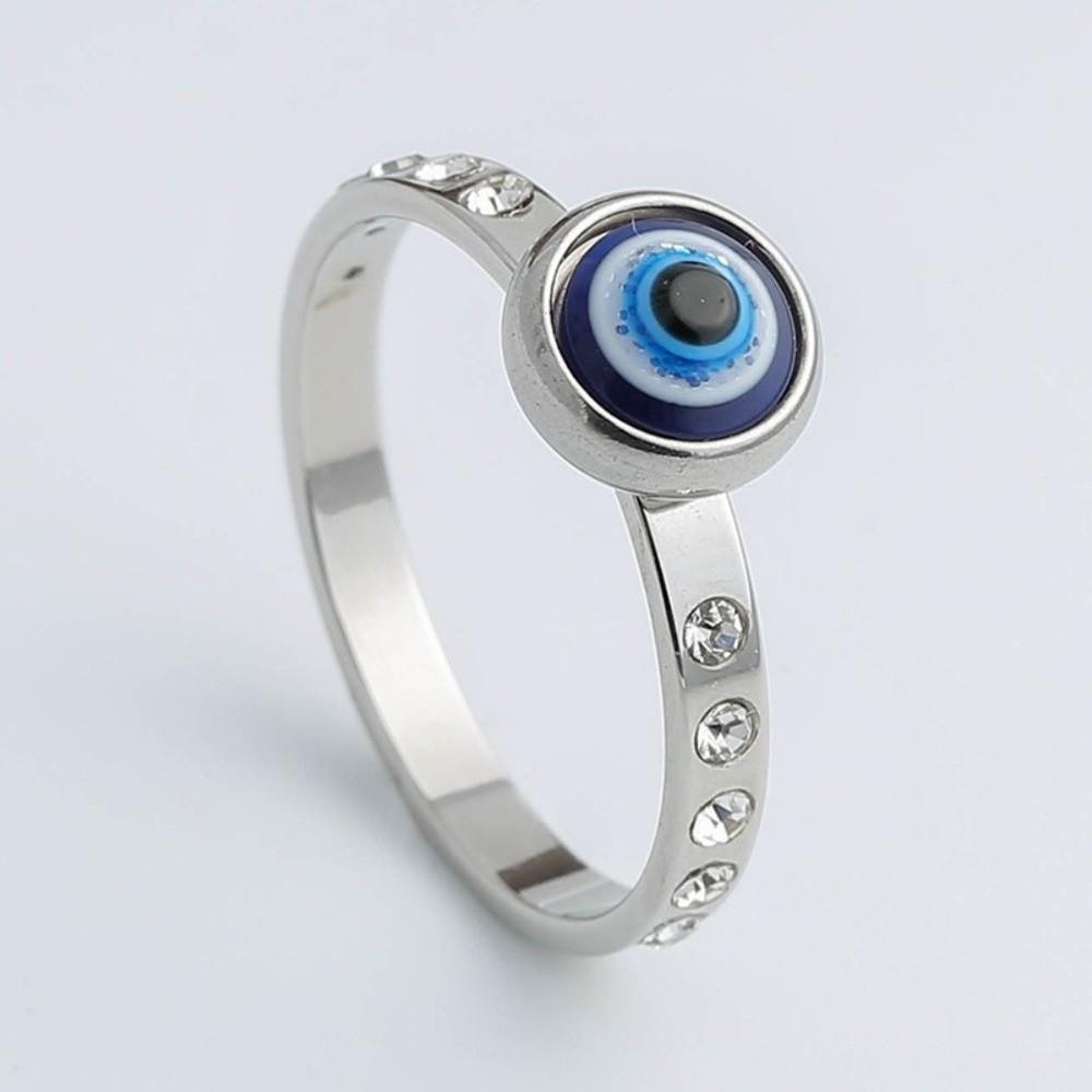 Versatile Use Blue Eye Ring Simple Style Rhinestone-Studded Ring Titanium Steel Ring Gift