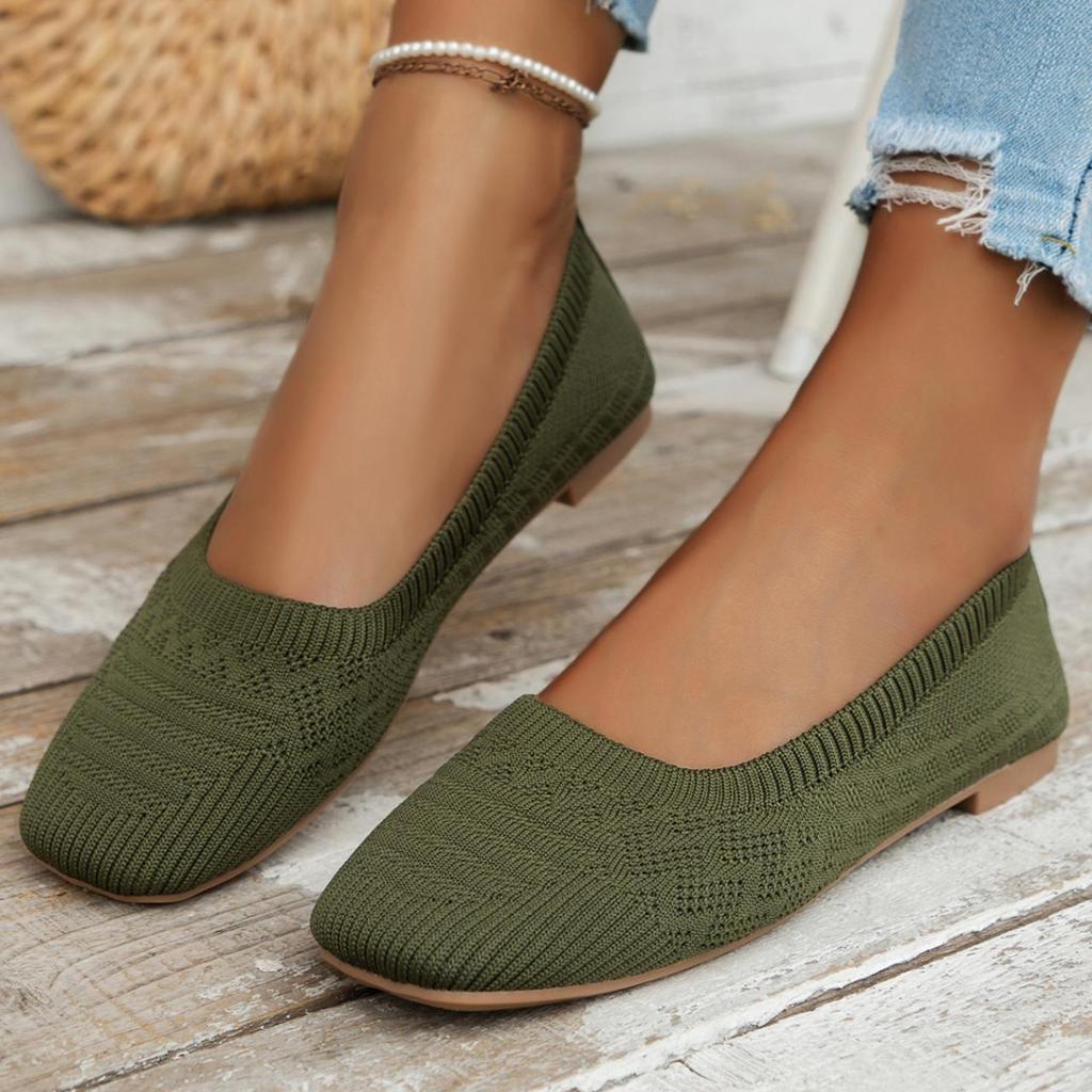 Fashion Women Flat Shoes Solid Color Square Toe Office Shoes Casual Breathable Ballet Soft Mesh Mules Shoes Women Loafers Size 36-43