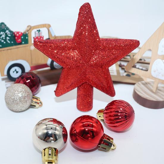 30 Pcs Mini Christmas Ball Ornaments Set 1.81 Inch Plastic Christmas Ball Hanging Ornaments with Glitter Tree Topper Star for Holiday Wedding Birthday