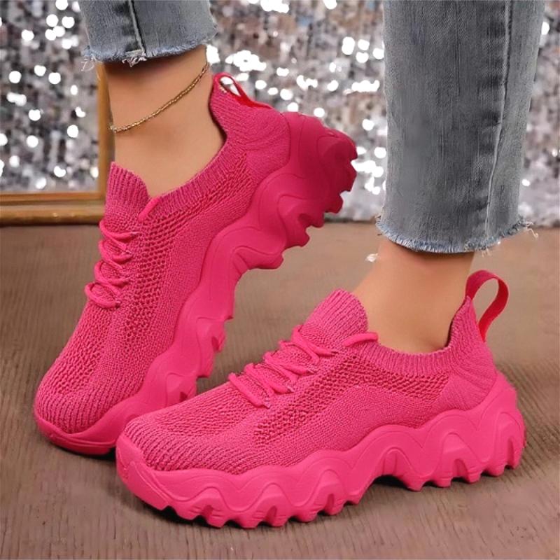New Women'S Running Shoes Breathable Knitted Mesh Sports Shoes Lightweightsummer Women'S Breathable Thick Soled Sports Shoes