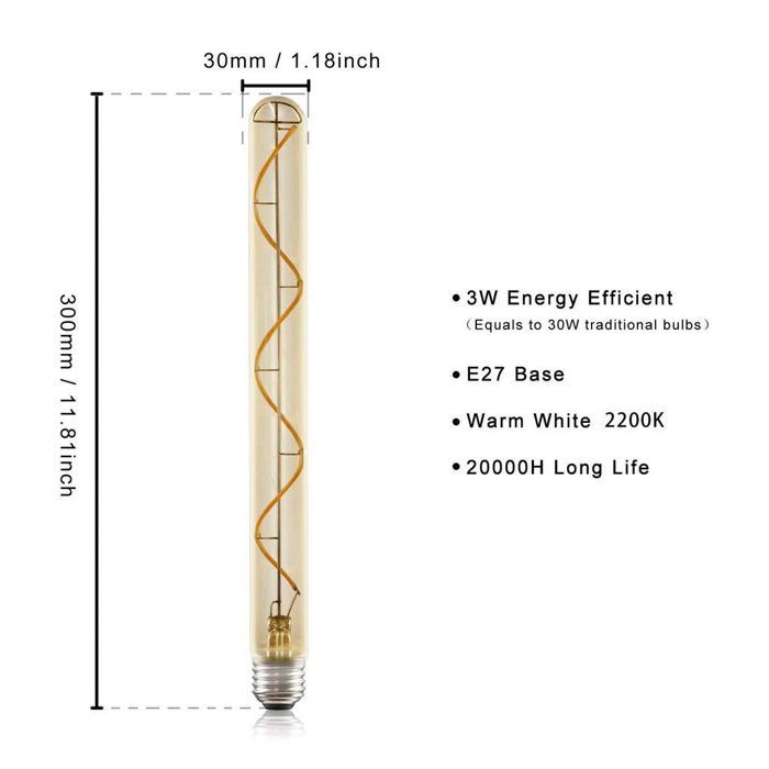 LED Bulb - NETTLIFE - Edison - E27 - 2200K (White Hot) - 4W Tubular 300mm