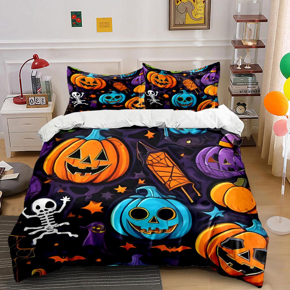 Halloween Pumpkin Decorations Set Bedding Set with 1 Duvet Cover 2 Pillowcases Single Double King Queen, Gift