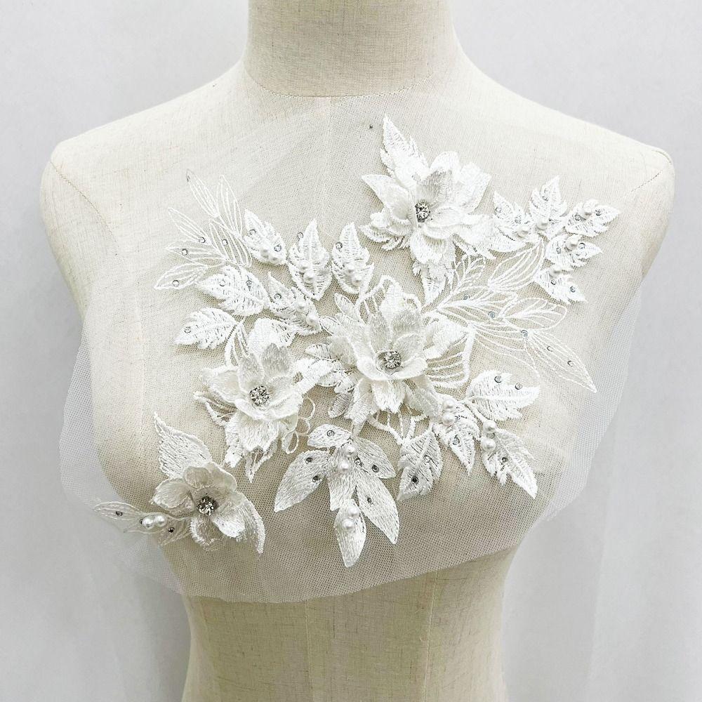 Sequins Flower 3D Embroidery Patches Handmade Lace Fabrics Applique Embroidered Floral Patches