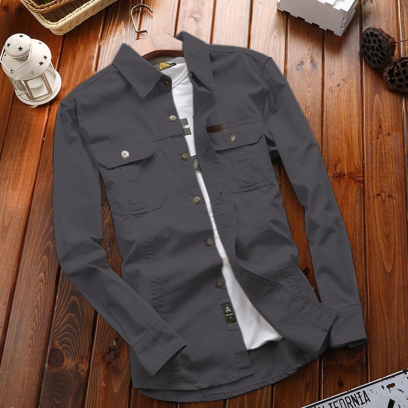 New Men's Spring and Autumn Long-sleeved Solid Color Shirt Military Uniform Outdoor Shirt Large Size Outdoor Workwear