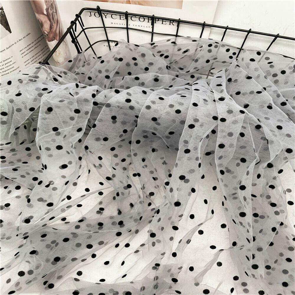 Lace Fabric Soft Velvet Flocking Mesh Voile Tulle Net Mini Black Polka Dot for DIY Sewing Dress Garment Wedding Decor Material
