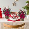 2 Pack Mini Christmas Tree with Red Poinsettia, Berries & Pine Cones - Artificial Potted Tabletop Decor for Home, Fireplace, Man