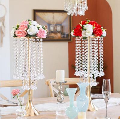 Iron Art Flower Stand with Crystal Bead Curtain for Weddings and Dining Table Decorations