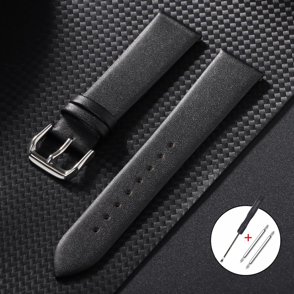 18mm 20mm 22mm Ultra-thin Genuine Cowhide Watchband Men Women Universal Watch Strap Brown White Black Wristband for Smartwatch