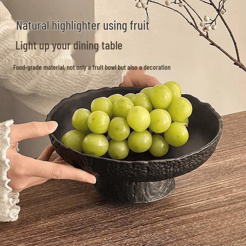 Minimalist Frosted Black Glass High-Foot Fruit Bowl