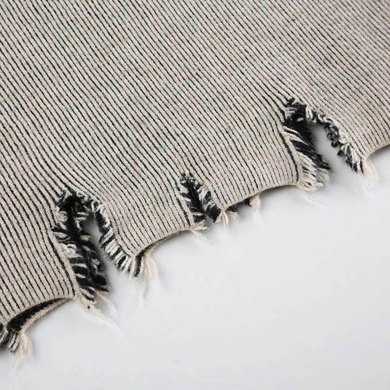 Weekeep Roztrhaný Vintage Svetr Harajuku Patchworkový Potisk Dlouhý Rukáv Svetry pro Ženy Podzim Zima Základní Pulovry Street Style