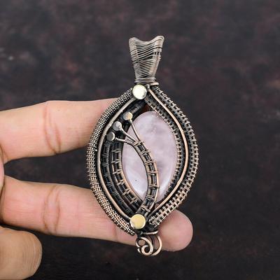 Rose Quartz Pendant Copper Wire Wrapped Pendant Rose Quartz Jewelry Handmade Pendant Copper Wire Jewelry Gemstone Pendant Gift For Wedding