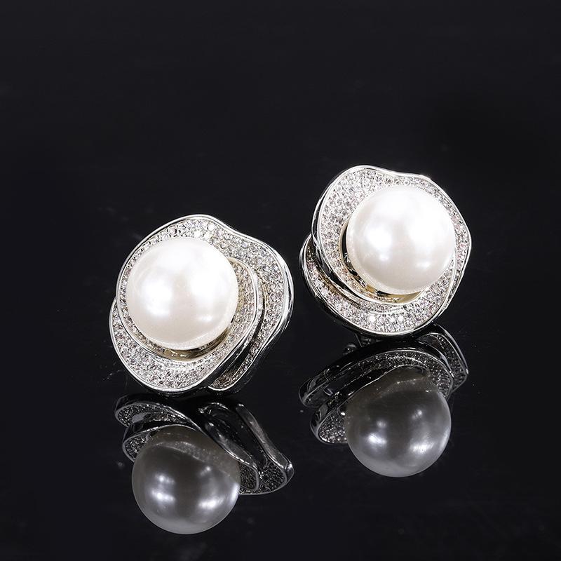 Jewelry White Shell Beads Rose Geometric Diamond Set Individual Packaging Ring Pendant Earrings Set