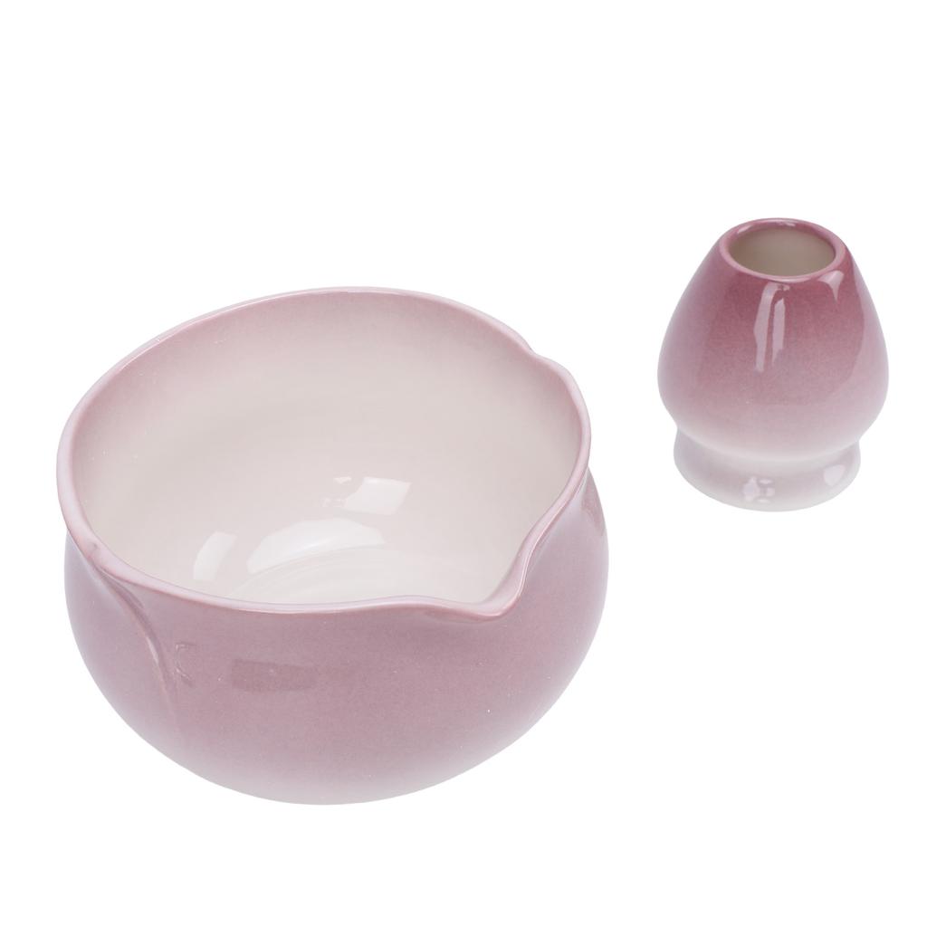 Matcha Bowl and Whisk Holder Ceramic Matcha Mixing Bowl with Spout for Traditional Japanese Tea Ceremony Gradient Purple