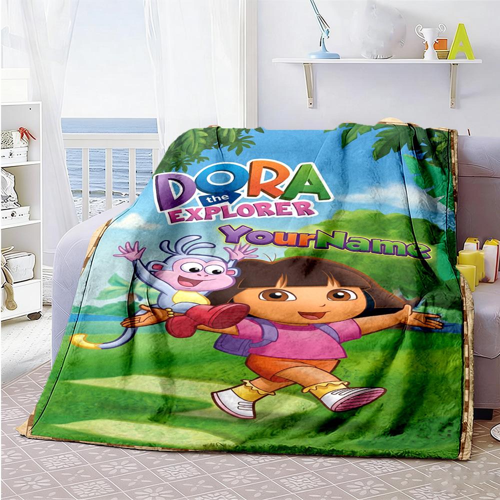 Dora Explorer Personalized Name Blanket Multi-purpose Customizable Blanket Soft & Cozy for Picnics Living Room Livingroom Bedding Ideal for All Season